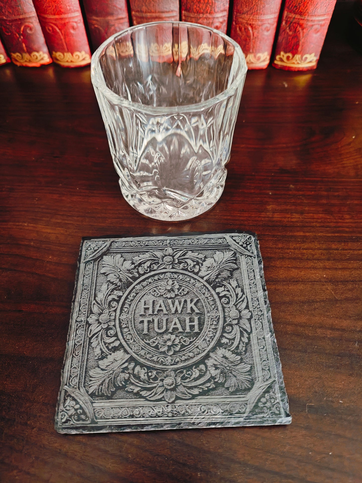 "HAWK TUAH" slate coaster