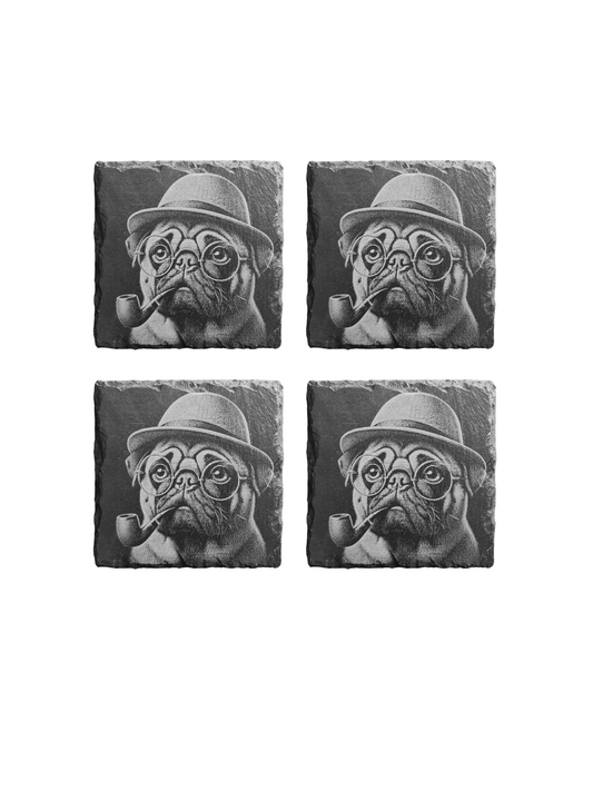 Detective Pug coaster set of 4